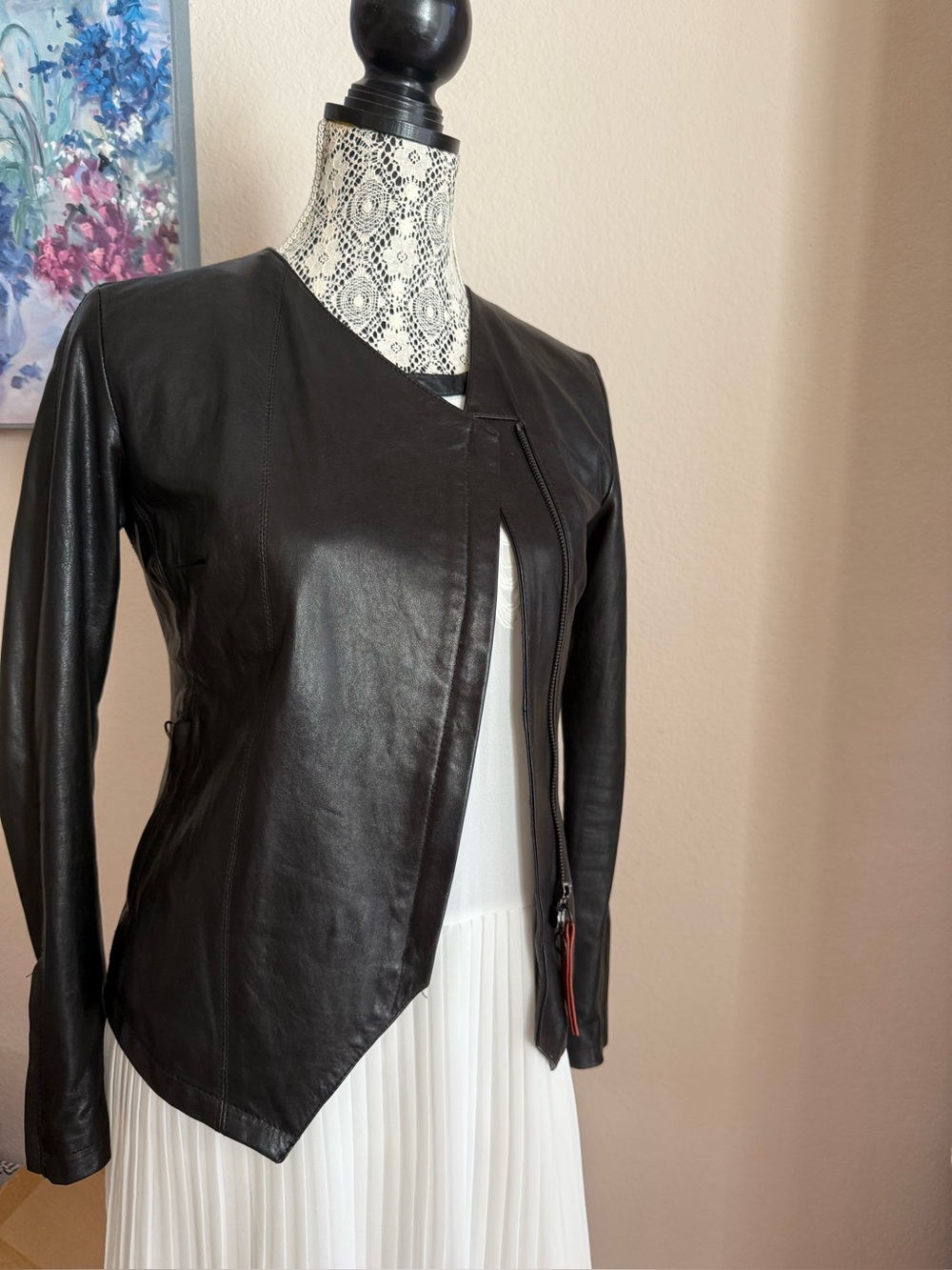 Black Slim Fit Biker Style Real Leather S Jacket Women's 30ft Or Trentapiedi